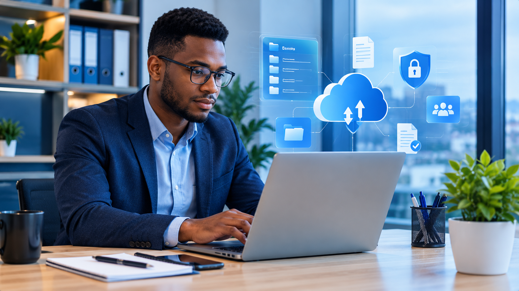 Documentos de trabalho junto a um computador portátil