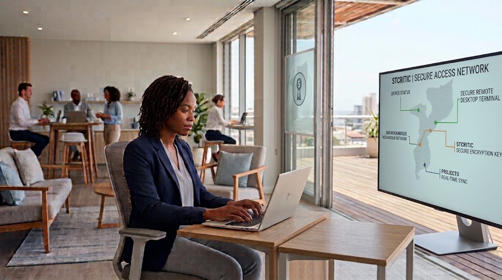 Pessoas a colaborar com computador portátil numa mesa